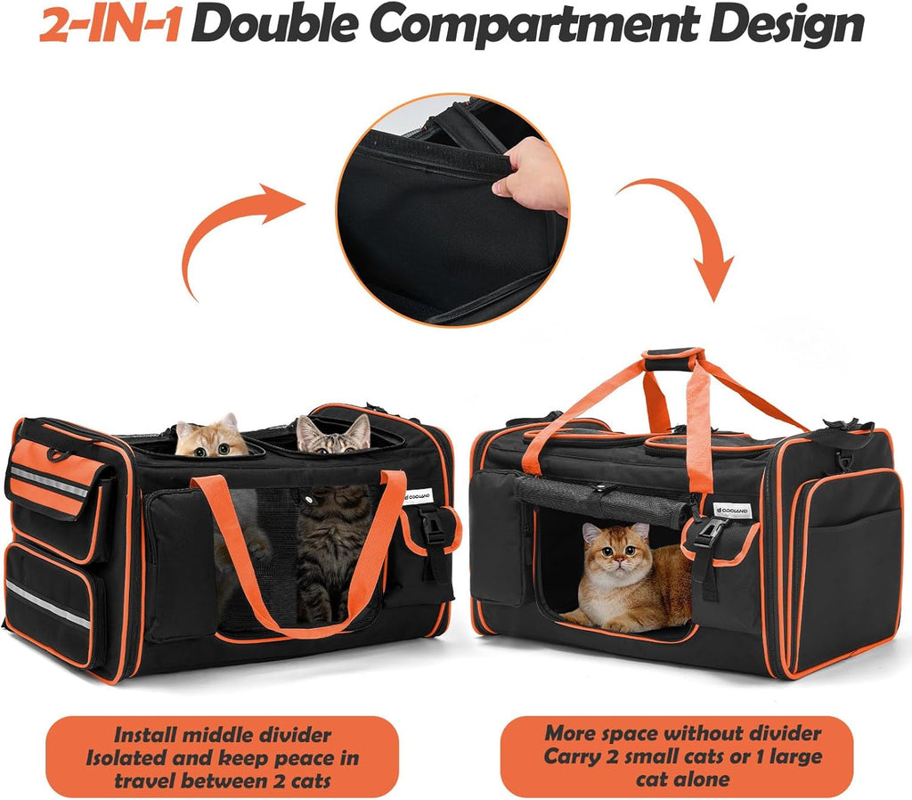 Extra Large Cat Carrier Expandable 2 Cats Travel Carrier with Litter Box