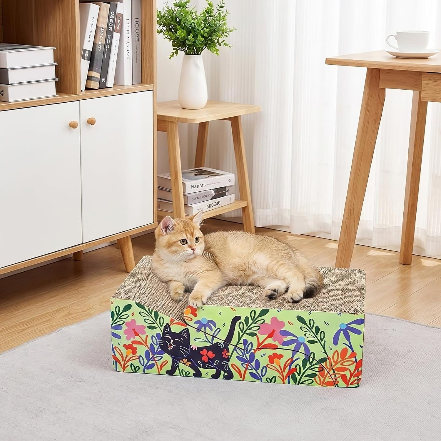2 in 1 Cat Scratcher Lounge Cardboard Pad with Detachable Toys