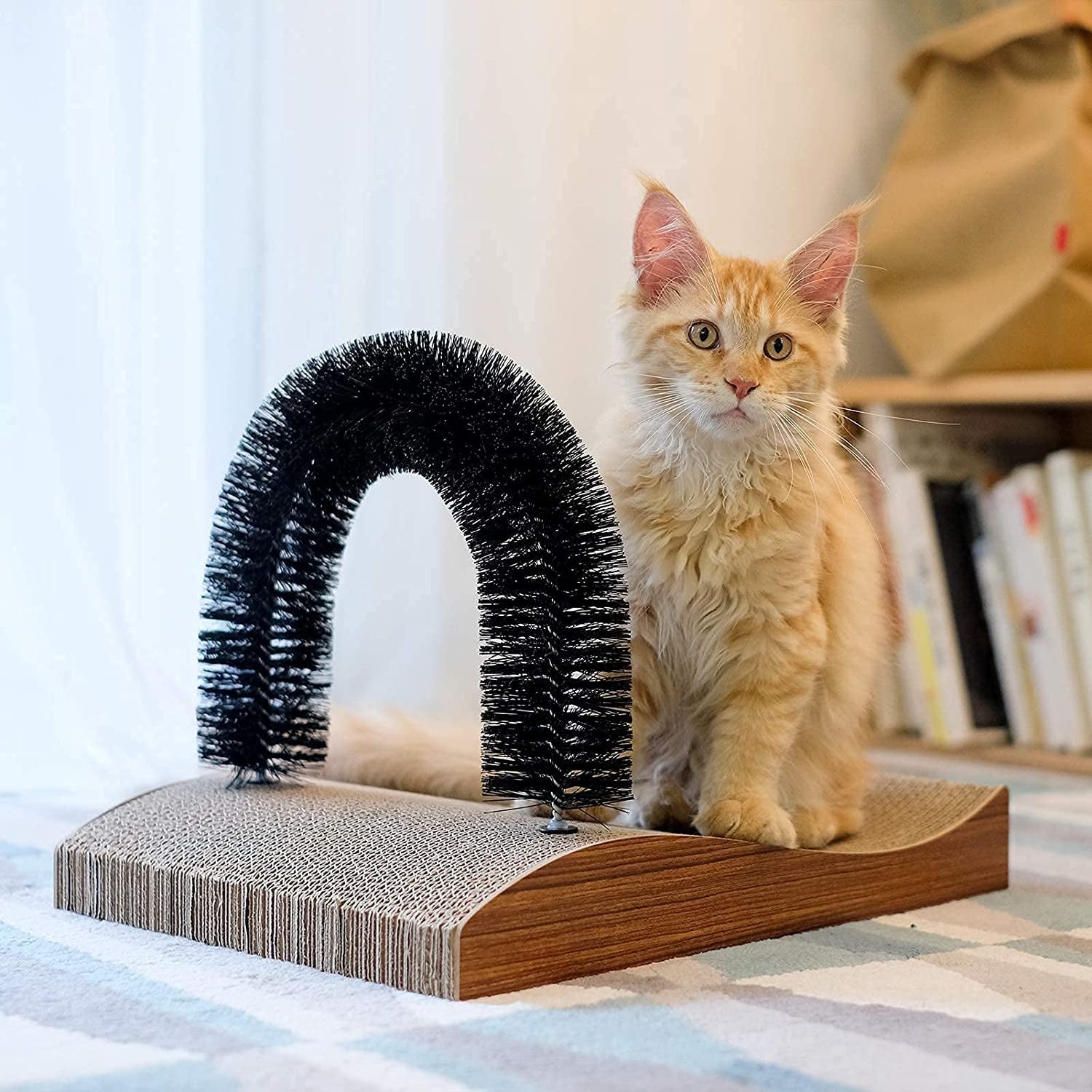Cat Self Groomer Arch Scratcher Massager Toy with Scratch Pad for Cats