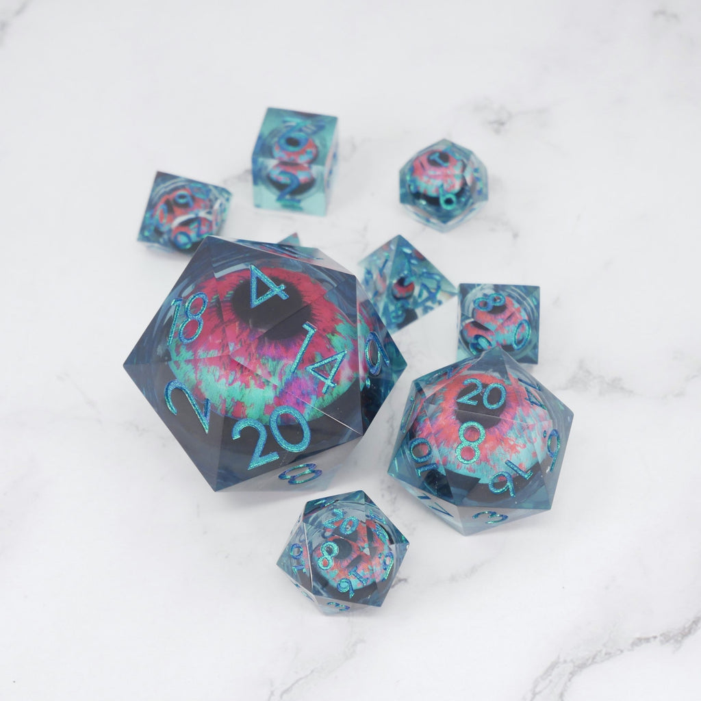 Cthulhu's Eye |  7 Piece Moving Eye DnD Dice Set | Acrylic RPG Gaming Dice
