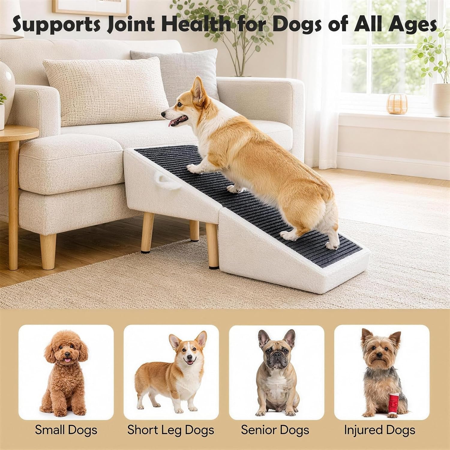 16in Dog Ramp Stairs Foldable Wooden Pet Ramp Ottoman for Couch Bed