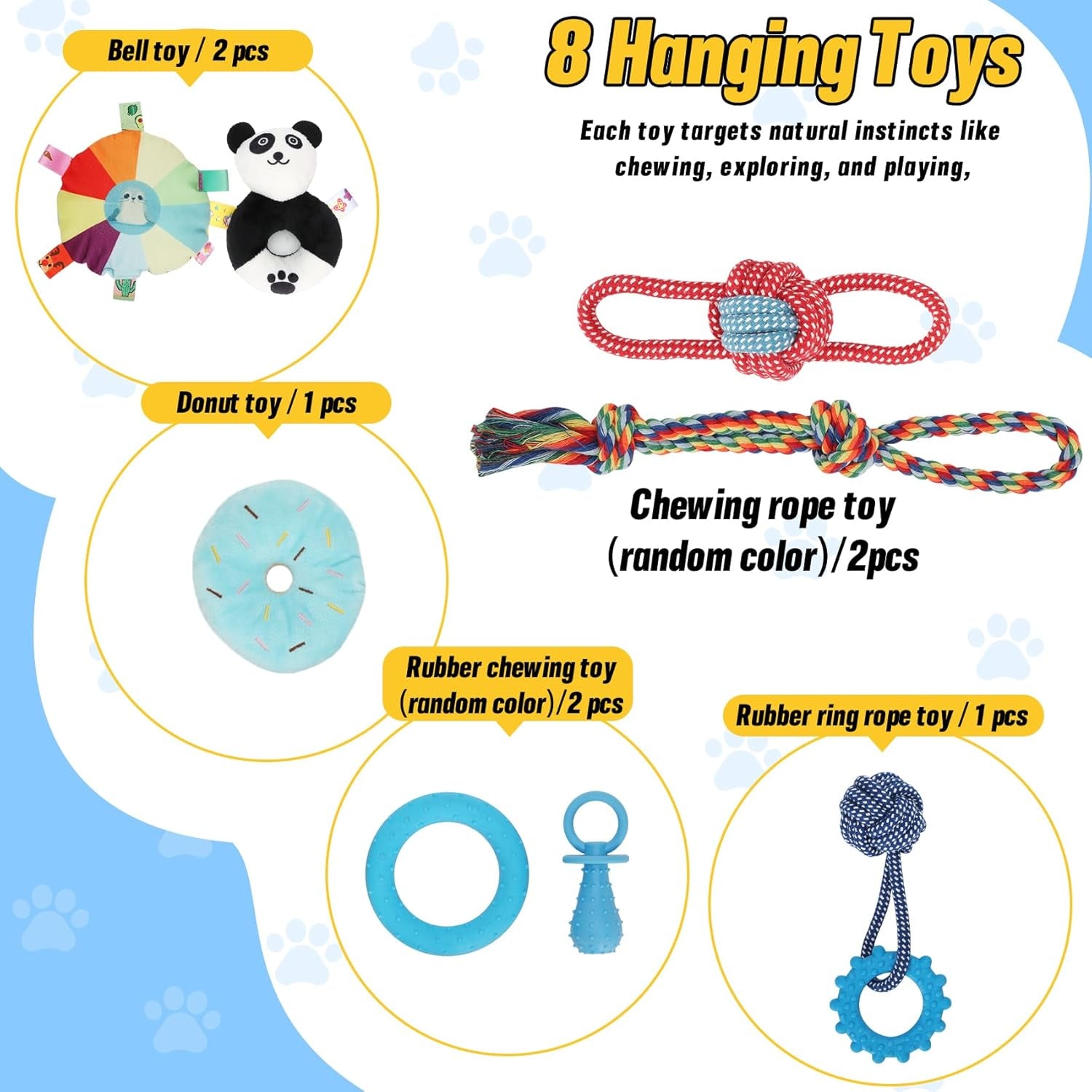 Indoor Puppy Play Gym with Hammock 8 Toys Dog Enrichment Activity Center