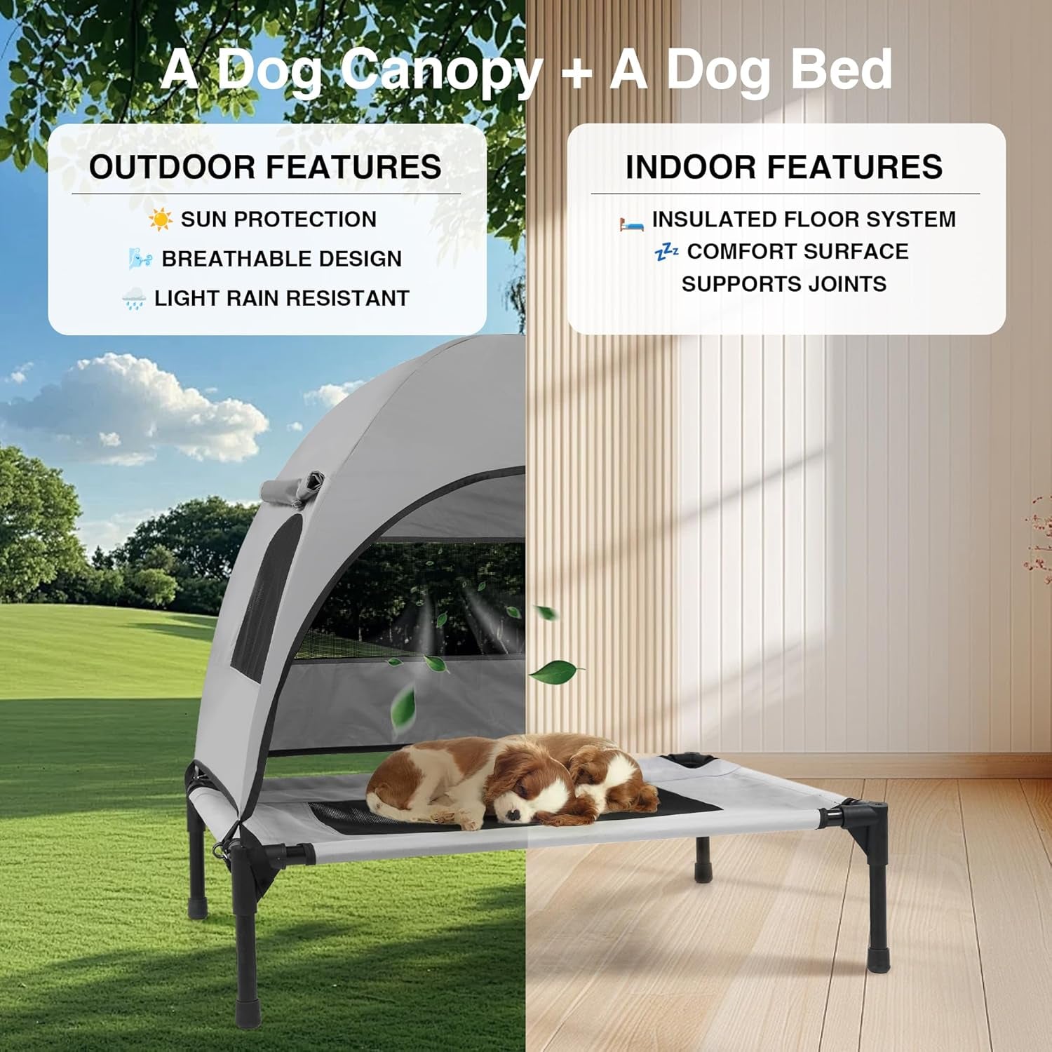 Elevated Outdoor Dog Bed with Canopy Cooling Pet Cot Camping Tent