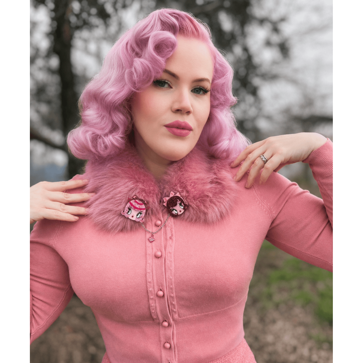 Dolly Sisters Double Brooch by Miss Fluff x Lipstick & Chrome