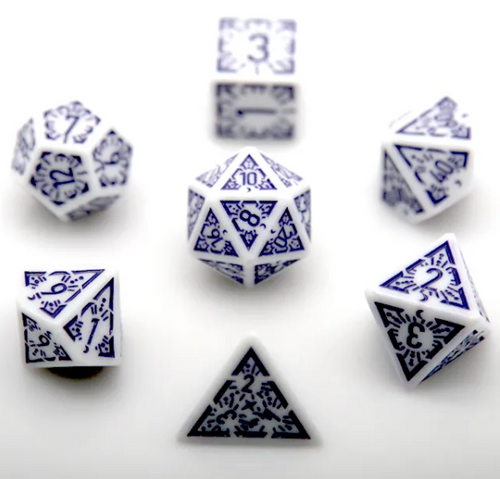 Arcane Amethyst Polyhedral Dice Set | 7-Dice White & Purple