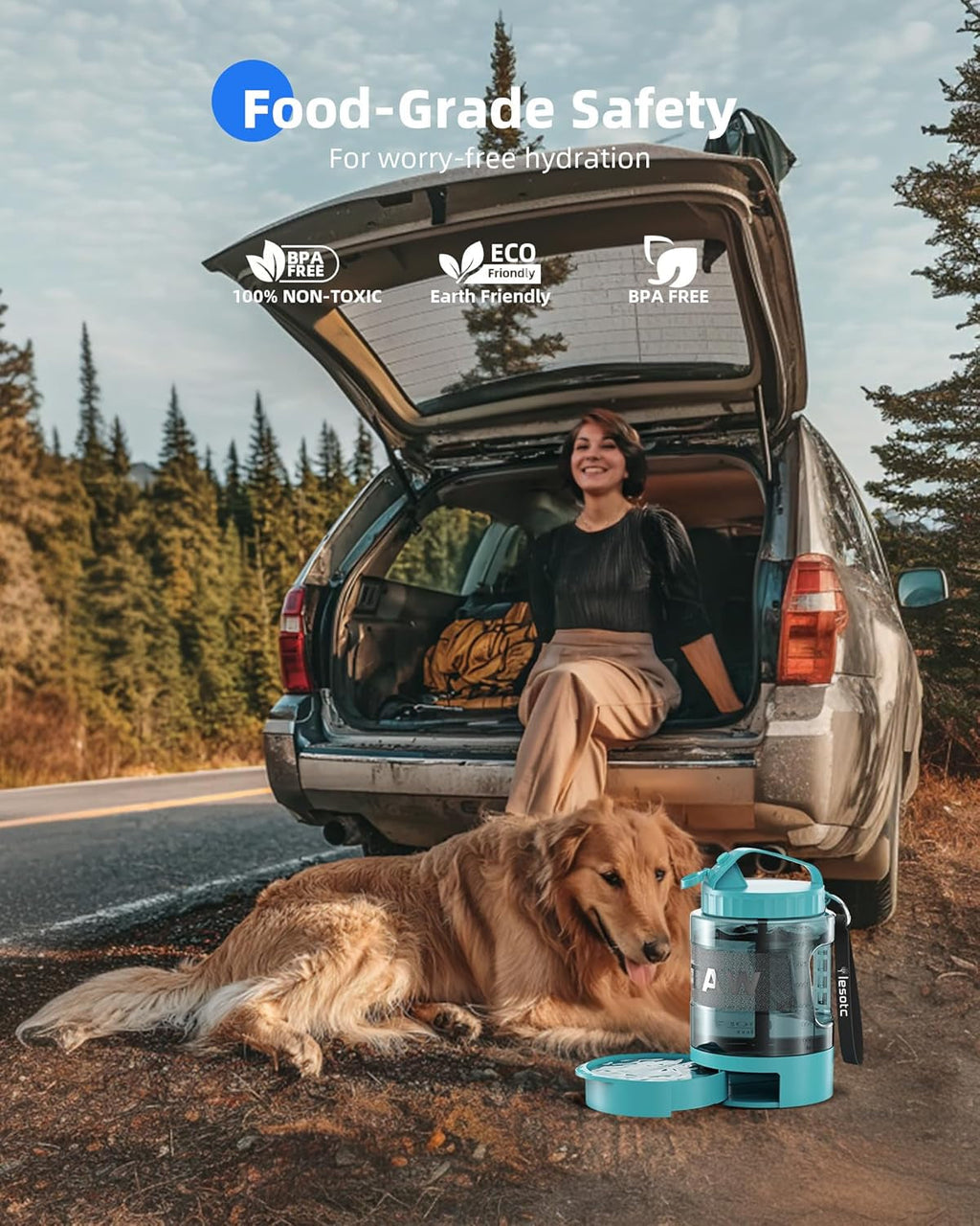 77oz Dog Travel Water Bottle with Bowl Leak Proof Hiking Camping Bottle