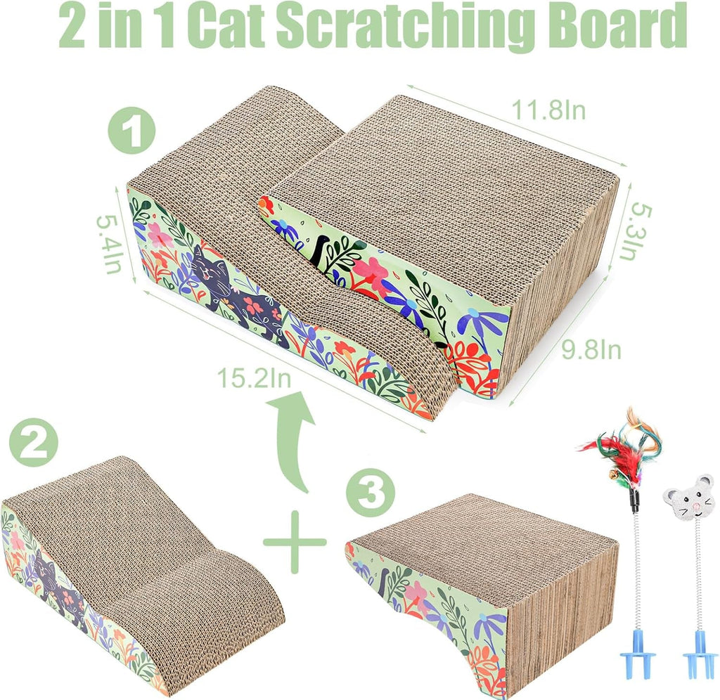 2 in 1 Cat Scratcher Lounge Cardboard Pad with Detachable Toys