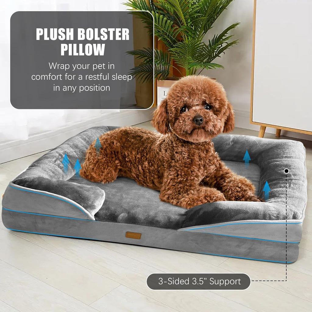 Orthopedic Dog Bed Sofa with Bolster Washable Cover Waterproof Liner