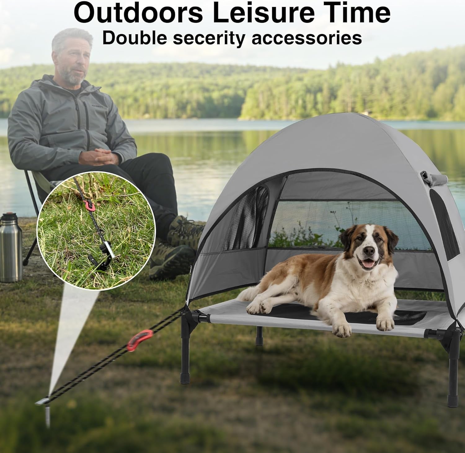 Elevated Outdoor Dog Bed with Canopy Cooling Pet Cot Camping Tent