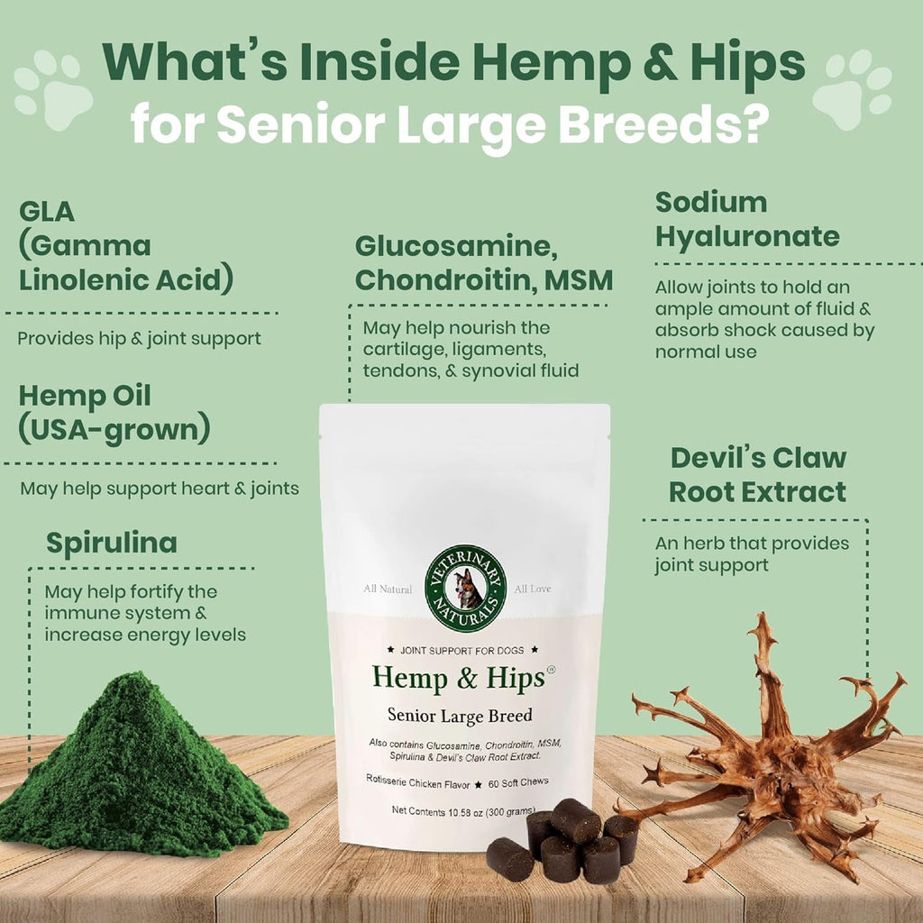 Dog Hip Joint Supplement Hemp Glucosamine Chews Senior Large Breed