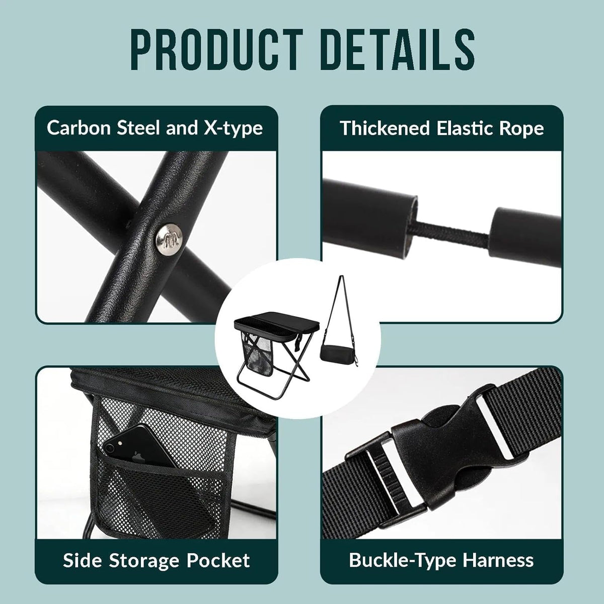 Collapsible Travel Stool with Side Storage Pouch
