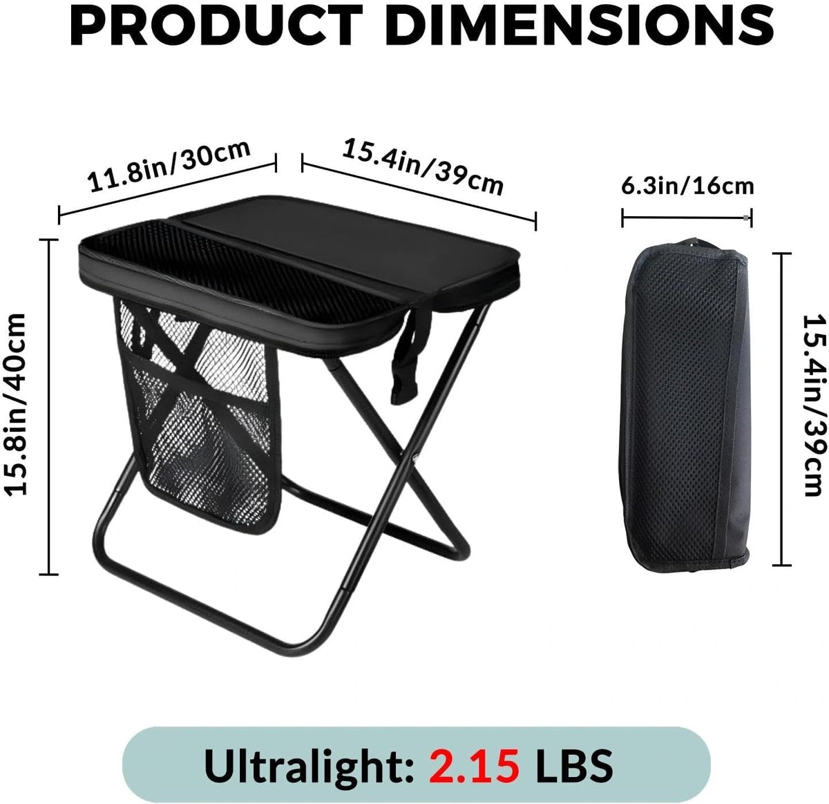 Collapsible Travel Stool with Side Storage Pouch