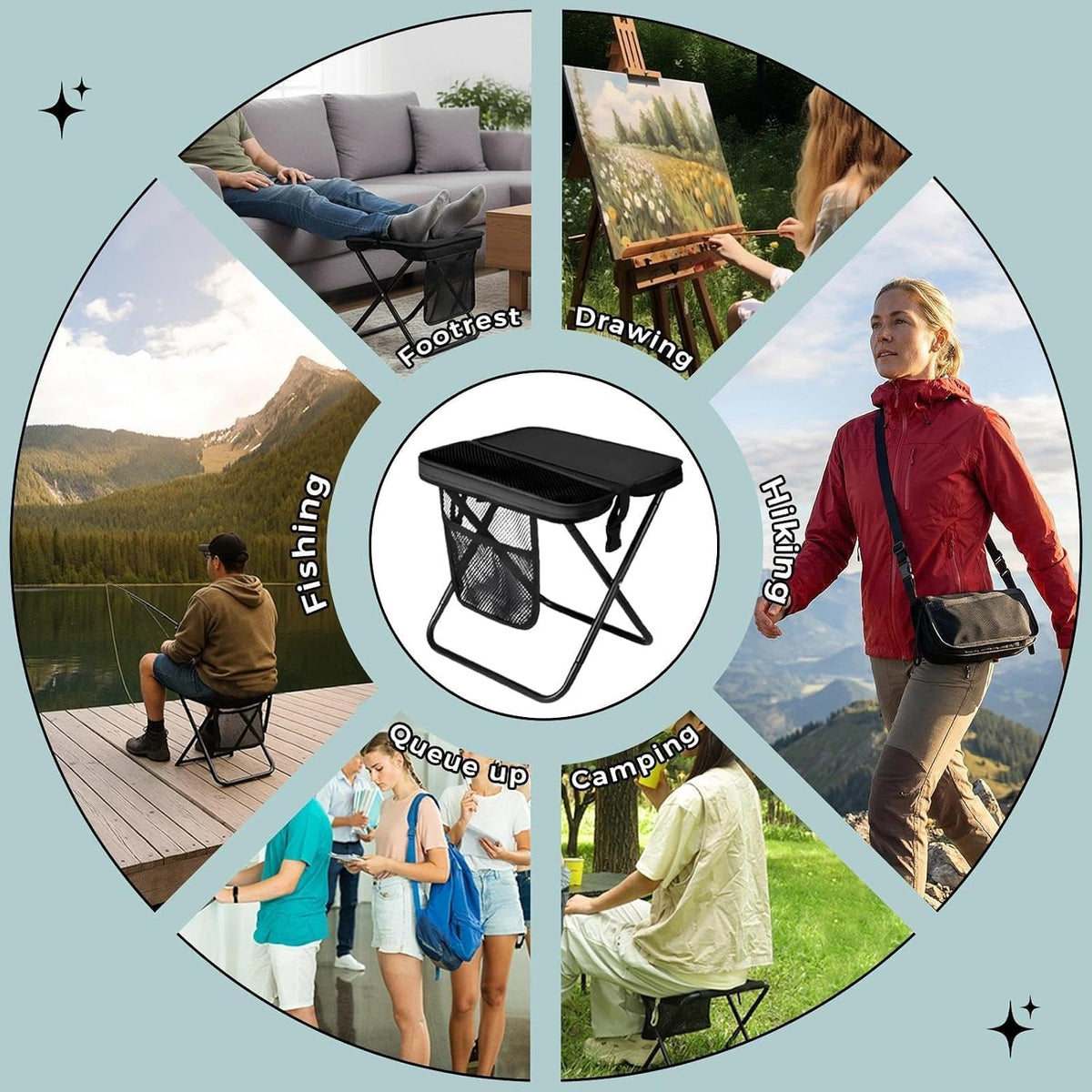 Collapsible Travel Stool with Side Storage Pouch