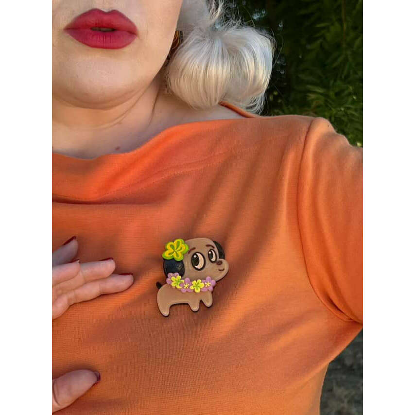 Polynesian Pup Mini Brooch by Miss Fluff x Lipstick & Chrome