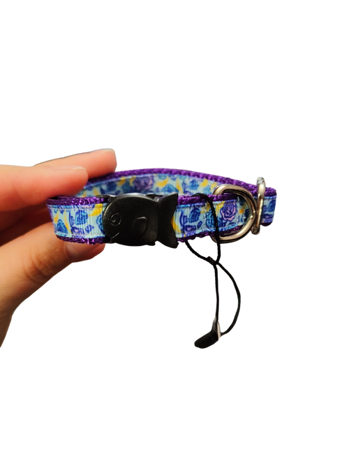 1/2" Blue & Purple Roses Nylon Dog / Cat Collar