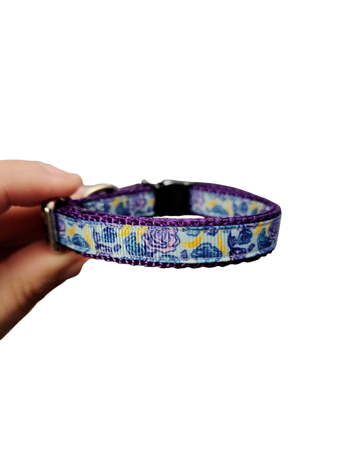 1/2" Blue & Purple Roses Nylon Dog / Cat Collar