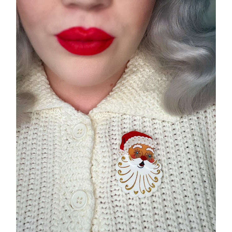 Starry Eyed Santa Brooch by 50's Vintage Dame x Lipstick & Chrome