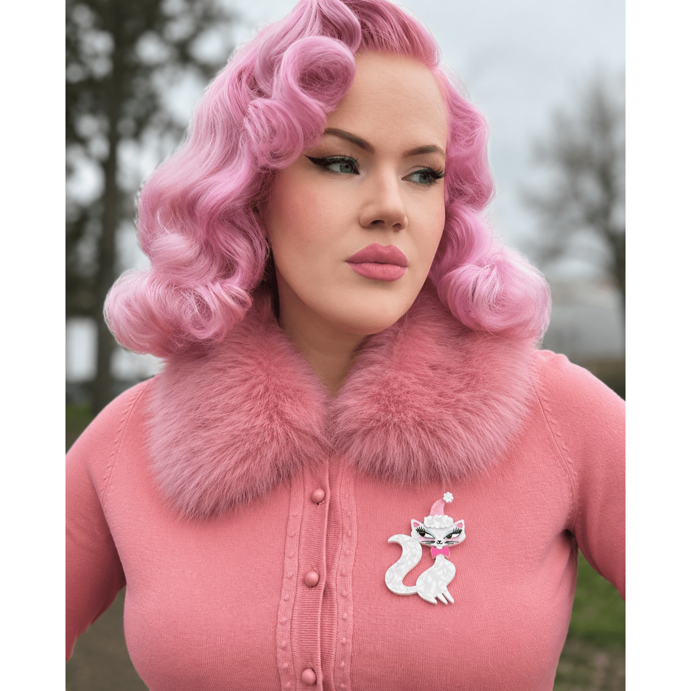 Swanky Pinkmas Kitty Brooch by Miss Fluff x Lipstick & Chrome