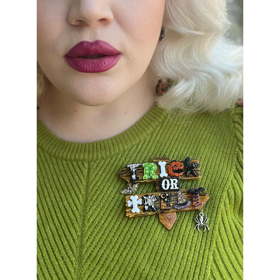 Trick or Treat Halloween Brooch by Lipstick & Chrome